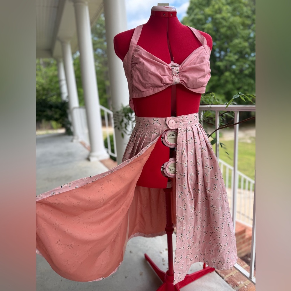 Handmade 1950s style playsuit pink and coral floral